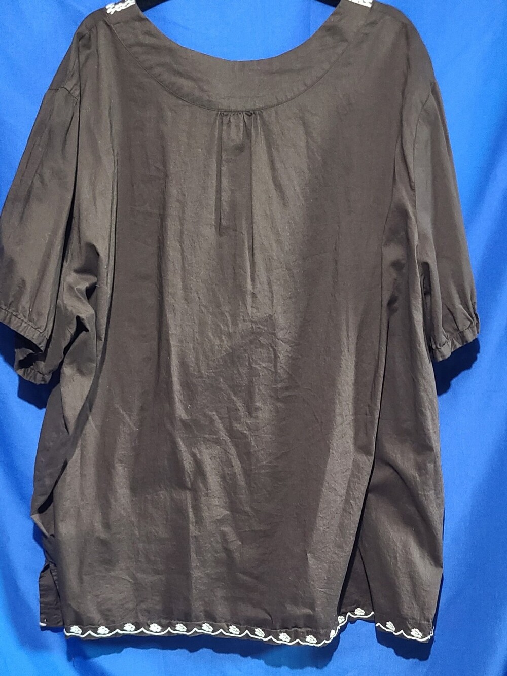 Liz & Me Dark Brown Peasant Top with White Embroidered Yoke Size 5X - Picture 5 of 5